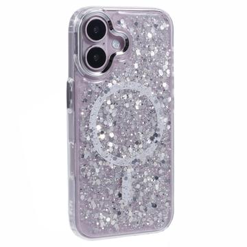 iPhone 16 Plus MagSafe-Glitzerndes Pailletten-Epoxidhülle - Weiß