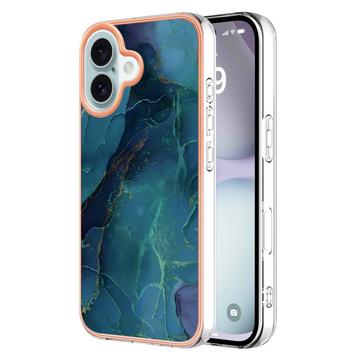 iPhone 16 Plus Galvanisierte IMD TPU-Hülle mit Marmormuster - Grün