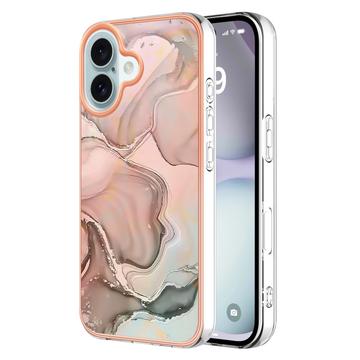 iPhone 16 Plus Galvanisierte IMD TPU-Hülle mit Marmormuster - Rosa