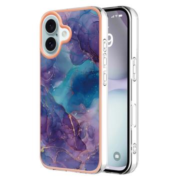 iPhone 16 Plus Galvanisierte IMD TPU-Hülle mit Marmormuster - Purpur