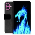 iPhone 16 Plus Premium Schutzhülle mit Geldbörse - Blauer Feuerdrache