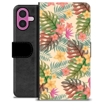 iPhone 16 Plus Premium Schutzhülle mit Geldbörse - Pinke Blumen