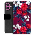 iPhone 16 Plus Premium Schutzhülle mit Geldbörse - Vintage Blumen