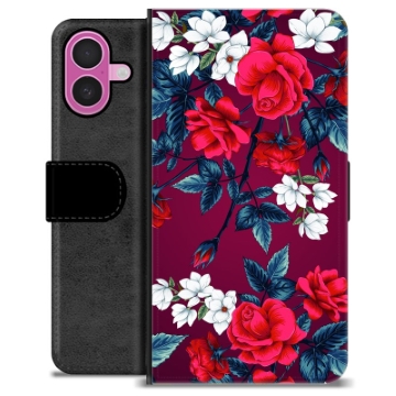 iPhone 16 Plus Premium Schutzhülle mit Geldbörse - Vintage Blumen