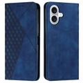 iPhone 16 Plus Brieftaschenhülle mit Rautenmuster mit Magnetverschluss - Blau