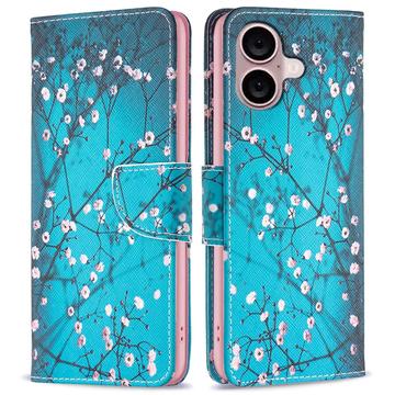 iPhone 16 Plus Wonder Serie Wallet Hülle - Weiß Blumen