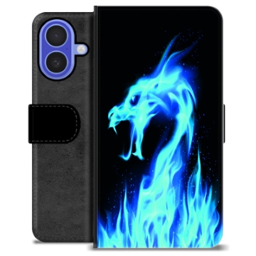 iPhone 16 Premium Schutzhülle mit Geldbörse - Blauer Feuerdrache