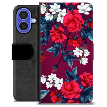 iPhone 16 Premium Schutzhülle mit Geldbörse - Vintage Blumen