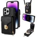 iPhone 16 Pro Alles-in-einem-Hülle mit Brieftasche und Trageriemen - Schwarz
