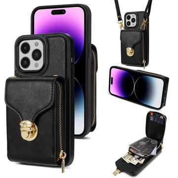 iPhone 16 Pro Alles-in-einem-Hülle mit Brieftasche und Trageriemen - Schwarz