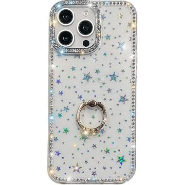 iPhone 16 Pro CrystalGlow Hybrid Hülle mit Ringhalterung - Sterne / Durchsichtig