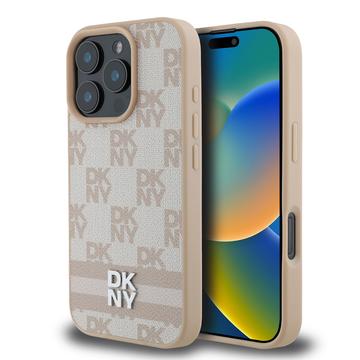 iPhone 16 Pro DKNY Kariertes Muster und Streifen Hülle - Pink