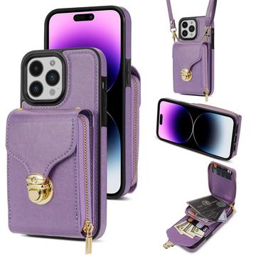 iPhone 16 Pro Max Alles-in-einem-Hülle mit Brieftasche und Armband - Lila