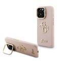 iPhone 16 Pro Max Guess Grained 4G Logo Standkamera-Rahmengehülle - Rosa