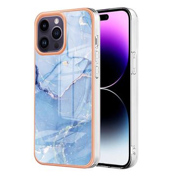 iPhone 16 Pro Max Galvanisierte IMD TPU-Hülle mit Marmormuster - Blau