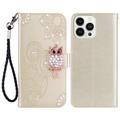 iPhone 16 Pro Max Eule Strass Wallet Hülle - Gold