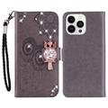 iPhone 16 Pro Max Eule Strass Wallet Hülle - grau