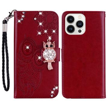 iPhone 16 Pro Max Eule Strass Wallet Hülle - rot