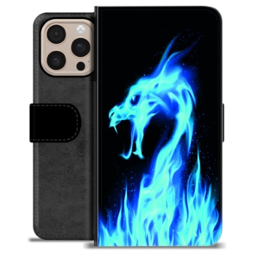 iPhone 16 Pro Max Premium Schutzhülle mit Geldbörse - Blauer Feuerdrache