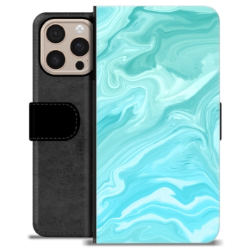 iPhone 16 Pro Max Premium Schutzhülle mit Geldbörse - Blauer Marmor