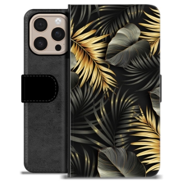 iPhone 16 Pro Max Premium Schutzhülle mit Geldbörse - Goldene Blätter