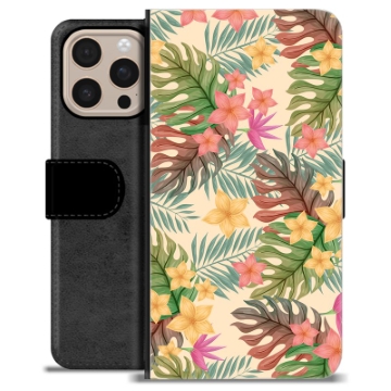iPhone 16 Pro Max Premium Schutzhülle mit Geldbörse - Pinke Blumen