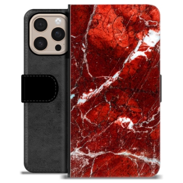 iPhone 16 Pro Max Premium Schutzhülle mit Geldbörse - Roter Marmor