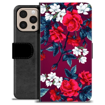 iPhone 16 Pro Max Premium Schutzhülle mit Geldbörse - Vintage Blumen