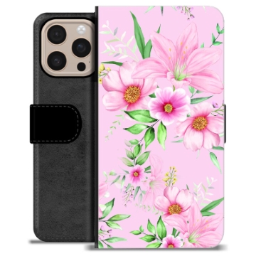 iPhone 16 Pro Max Premium Schutzhülle mit Geldbörse - Aquarell Blumen