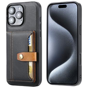 iPhone 16 Pro Max Retro Style Hülle mit Geldbörse - Schwarz