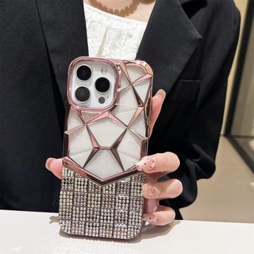 iPhone 16 Pro Max Strass Geometrisches Diamant-Muster Hülle - Rosa