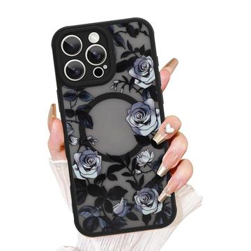 iPhone 16 Pro Max Hybrid-Hülle mit Vintage-Rosen- und Blumenmuster - MagSafe kompatibel - Schwarz