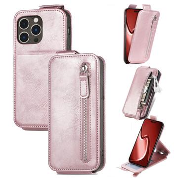 iPhone 16 Pro Max Reißverschlusstasche Vertikales Flip Hülle - Roségold