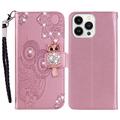 iPhone 16 Pro Eule Strass Wallet Hülle - Roségold