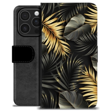 iPhone 16 Pro Premium Schutzhülle mit Geldbörse - Goldene Blätter