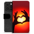 iPhone 16 Pro Premium Schutzhülle mit Geldbörse - Herz-Silhouette