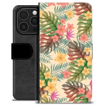 iPhone 16 Pro Premium Schutzhülle mit Geldbörse - Pinke Blumen