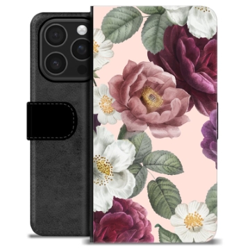 iPhone 16 Pro Premium Schutzhülle mit Geldbörse - Romantische Blumen