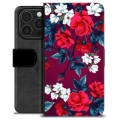 iPhone 16 Pro Premium Schutzhülle mit Geldbörse - Vintage Blumen