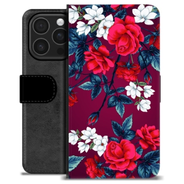 iPhone 16 Pro Premium Schutzhülle mit Geldbörse - Vintage Blumen