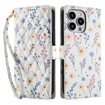 iPhone 16 Pro Rhombisches Blumen Wallet Hülle - Bunte Blumen