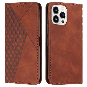iPhone 16 Pro Brieftaschenhülle mit Rautenmuster mit Magnetverschluss - Braun