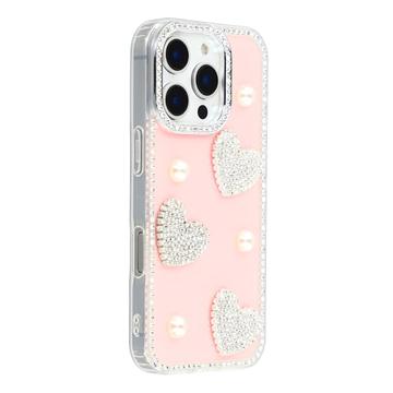 iPhone 16 Pro Glitzernde Liebe und Perle Hybridhülle - Rosa