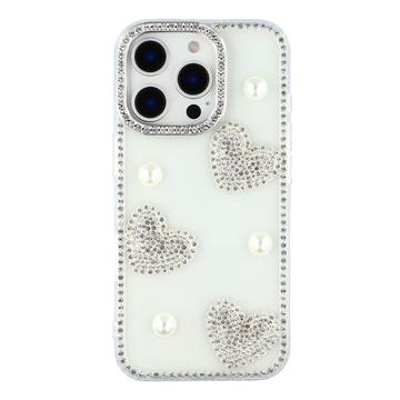 iPhone 16 Pro Glitzernde Liebe und Perle Hybridhülle - Durchsichtig