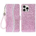 iPhone 16 Pro Stilvolle Glitzer Wallet Hülle - Rosa