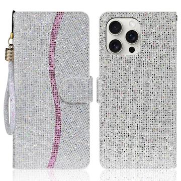 iPhone 16 Pro Stilvolle Glitzer Wallet Hülle - Silber