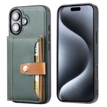 iPhone 16 Retro Style Hülle mit Geldbörse - Grün