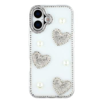 iPhone 16 Glitzernde Liebe und Perle Hybridhülle - Durchsichtig