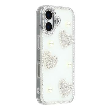 iPhone 16 Funkelnde Liebe und Perle Hybridhülle - Weiß