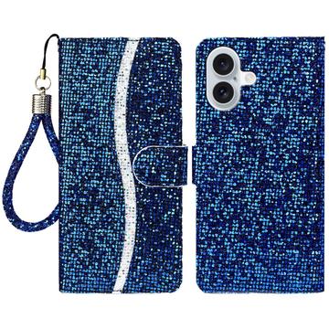 iPhone 16 Stilvolle Glitzer Wallet Hülle - blau